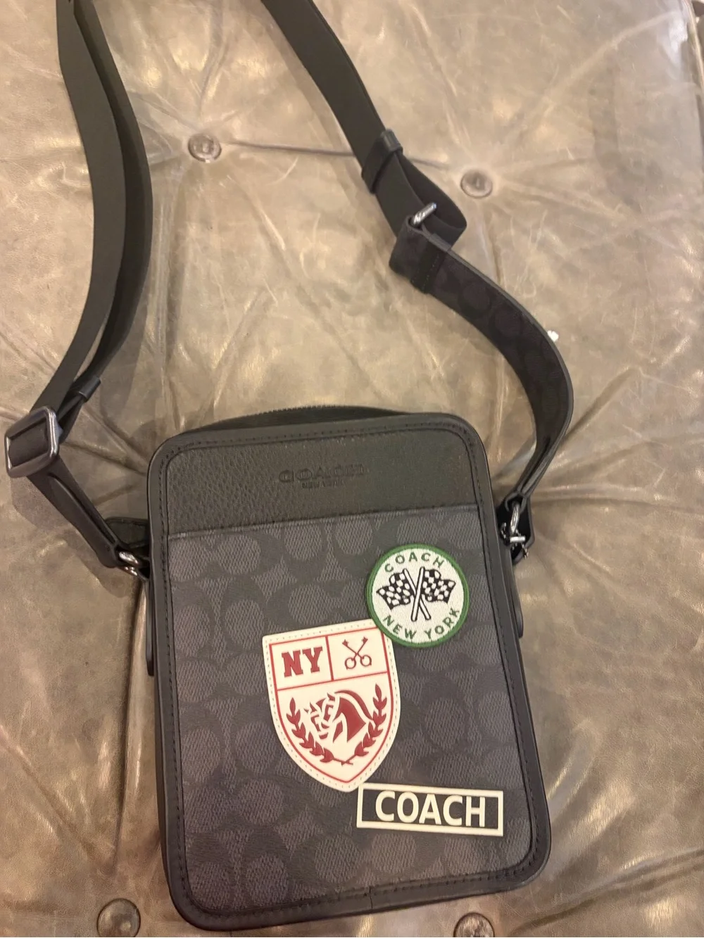 Coach STANTON CROSSBODY In Signature Canvas With Patches new black with tag